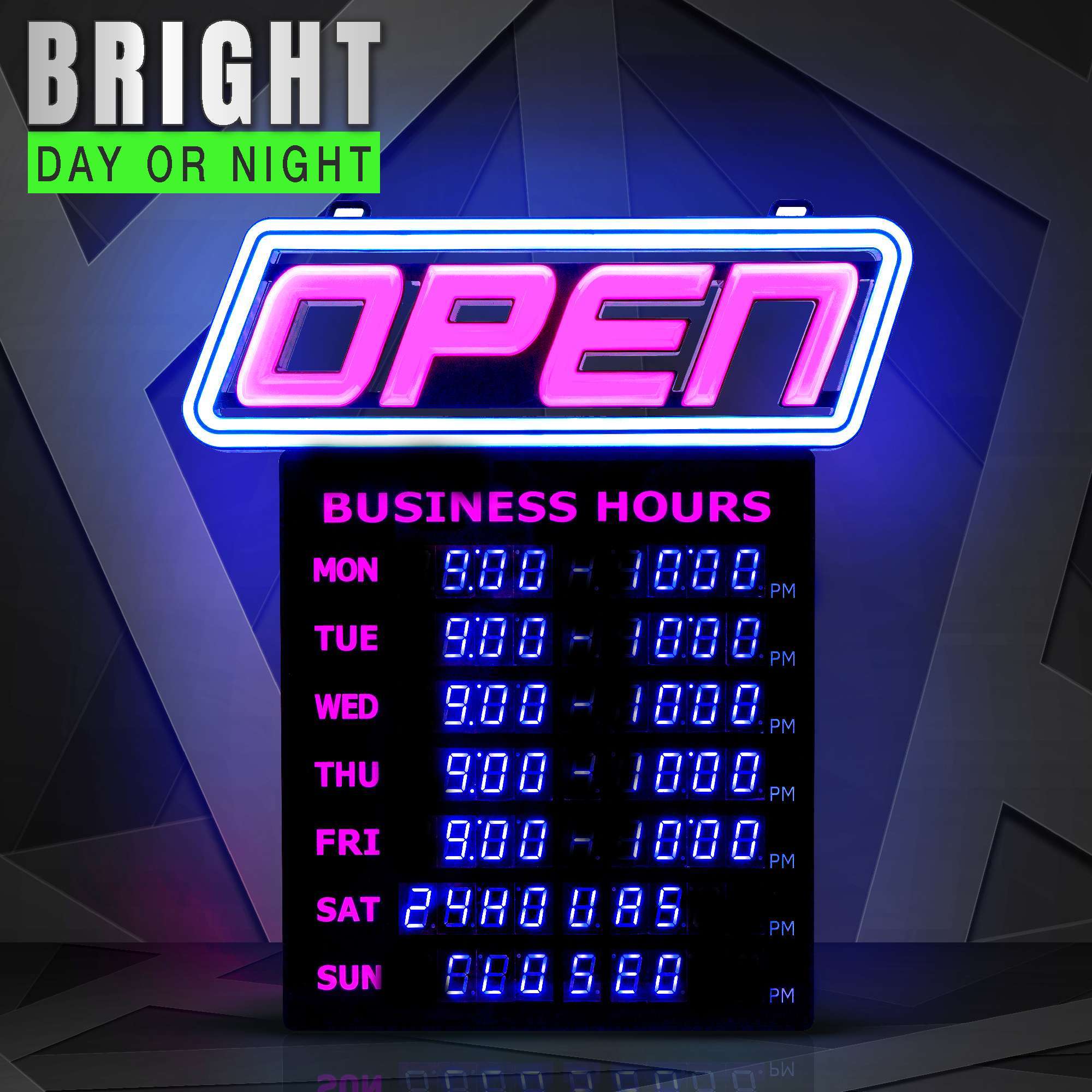 Bluetooth App Enabled Led Open Sign with Business Hours, open hours sign for business