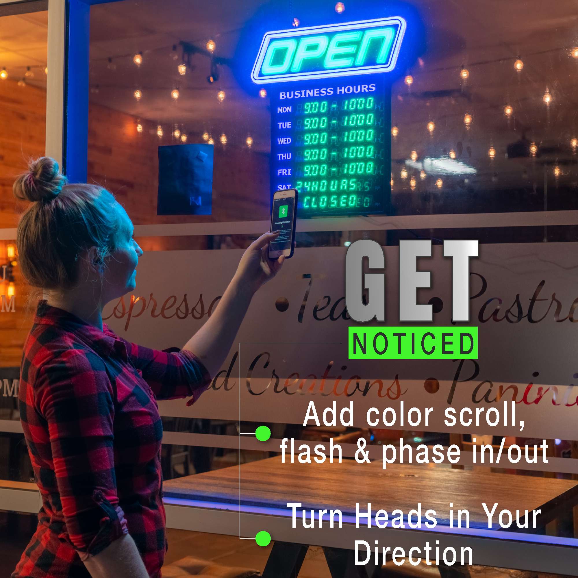 Bluetooth App Enabled Led Open Sign with Business Hours