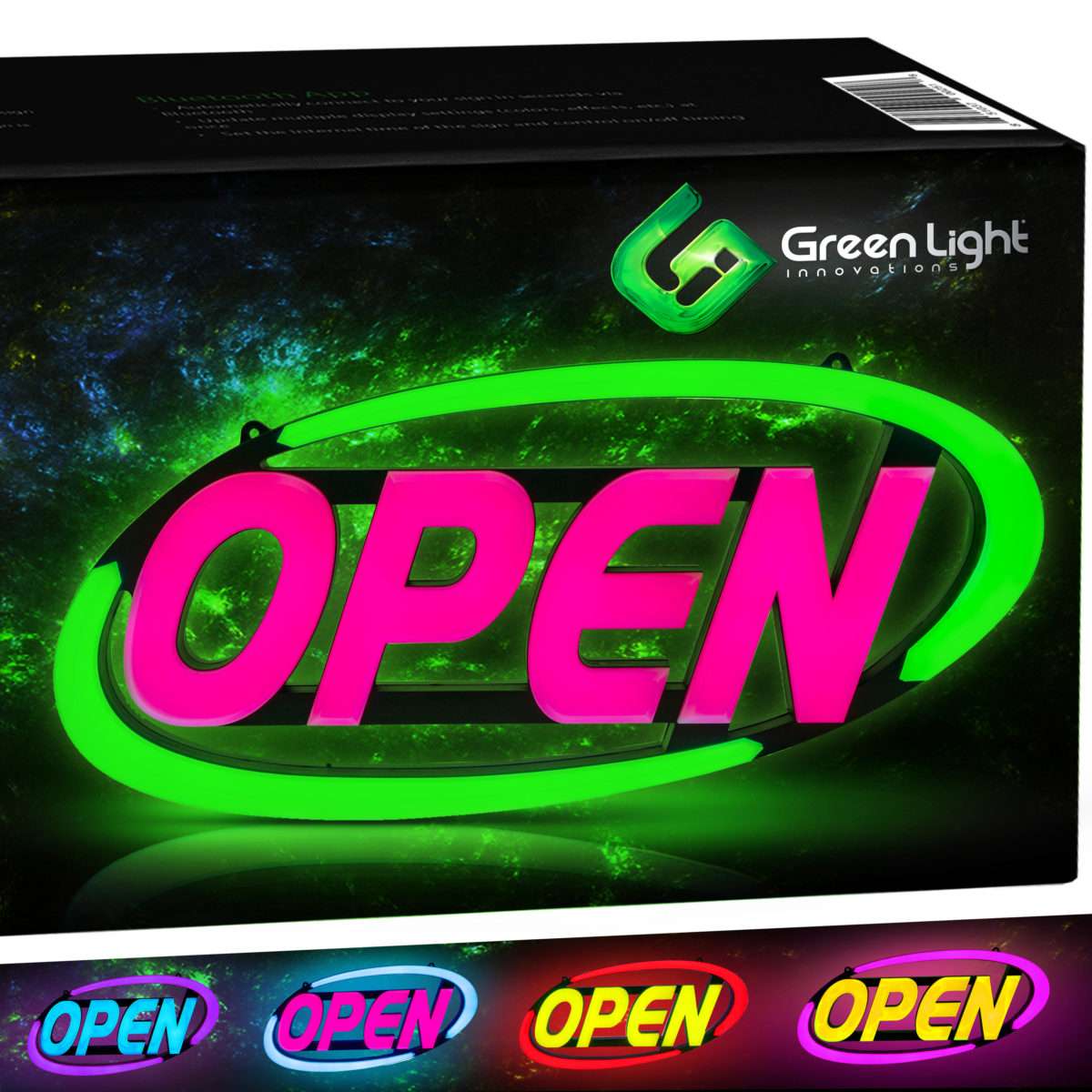 Led Open Sign for Business – Stand Out with 64 Super-Bright Color Combos to Match Your Brand, Programmable App – Neon Flash, or Scroll – 15 x 32 inch