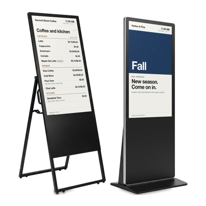 A-frame stand display and floor-standing poster display side by side